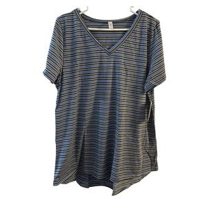 LuLaRoe Gray‎ Blue Black Stripe Classic Christy T Shirt Size 3XL